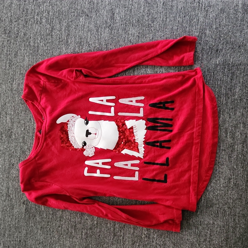 Falalala Llama christmas shirt. Long sleeve. Size 7/8